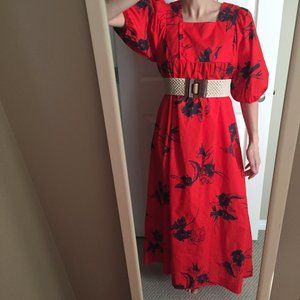 Vintage 1960's Red Floral Maxidress M